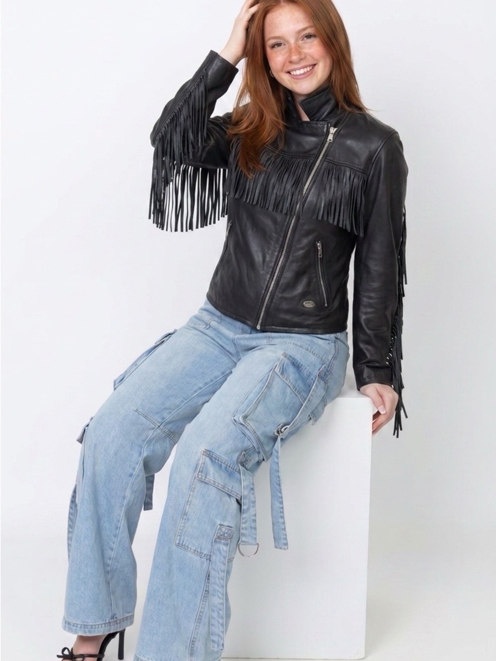 Black Harley Davidson Fringe Leather Jacket - Women